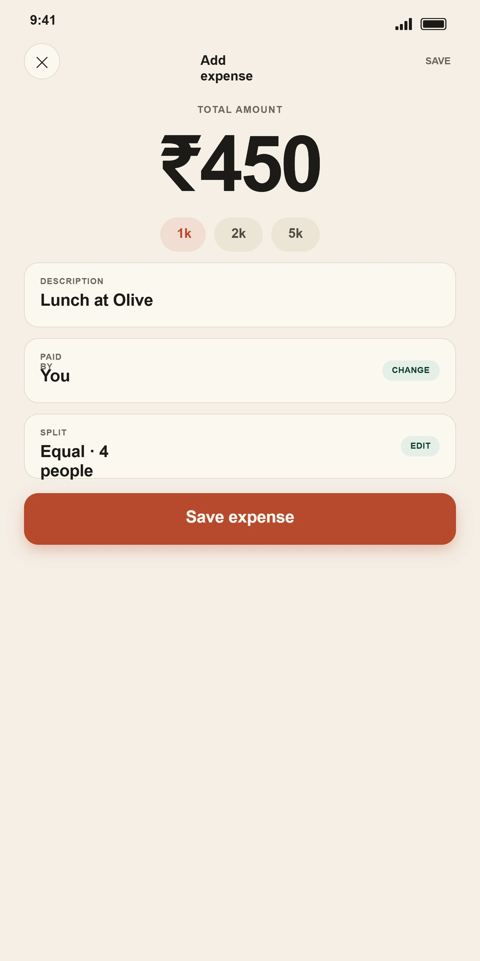 Add an expense in The Hisaab
