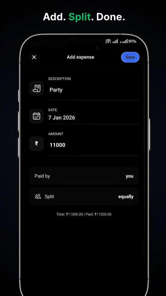 Add and split expenses in The Hisaab app